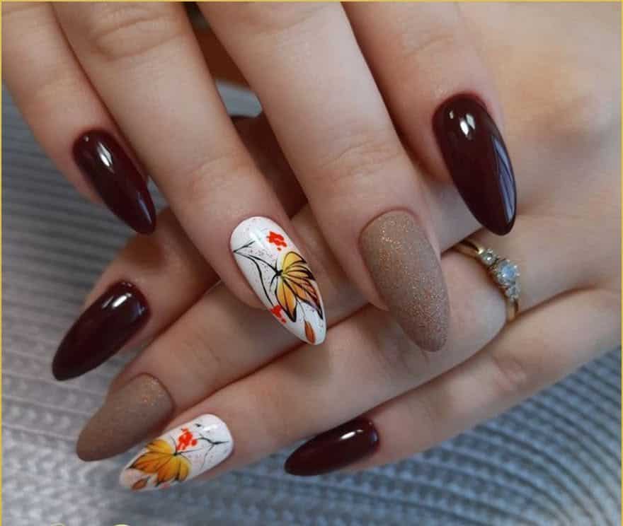 Elegant manicure with floral accent nails and neutral tones at My Onenail SPA.