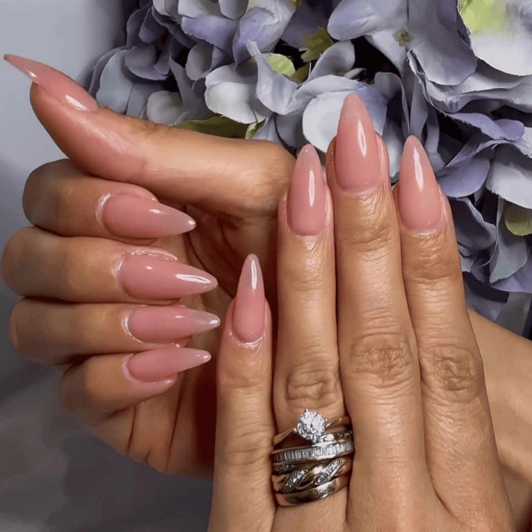 Beautiful nude acrylic nails with a glossy finish at My Onenail SPA.